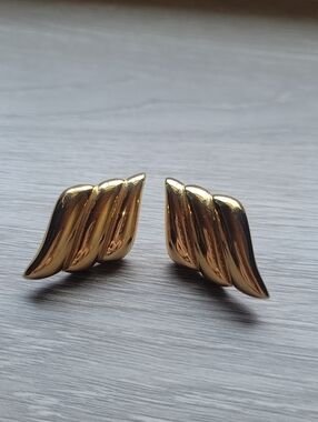 Gold-Tone Sculpted Wing Earrings With Post Covers